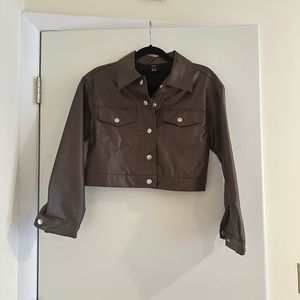 Cropped Faux Leather Jacket